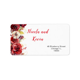 Etiqueta Casamento Floral de Rosas vermelhas Românticas