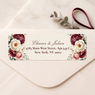 Etiqueta Casamento Floral em Aquarela com Bege Rosa Borgonh