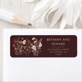 Etiqueta Casamento Floral Marrom de Queda Elegante