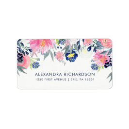 Etiqueta Casamento Floral Moderno, Rosa Espelho e Marinho