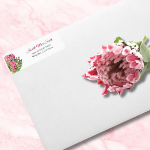 Etiqueta Casamento Floral Protea Aquarela Rosa Tropical
