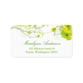 Etiqueta Casamento Floral Verde Hibiscus Swirls & Swallow