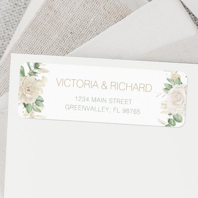 Etiqueta Casamento Floral Verde Moderno Elegante (Criador carregado)