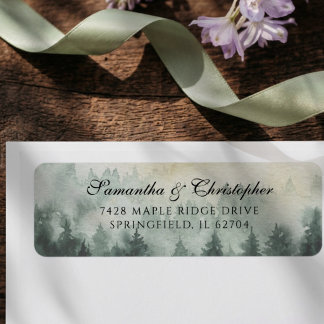Etiqueta Casamento Floresta de Pinheiros Aquarela