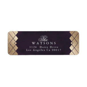 Etiqueta Casamento Gatsby Dourado Roxo Geométrico