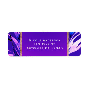 Etiqueta Casamento Glam Botânico Aquarela Roxo Brilhante