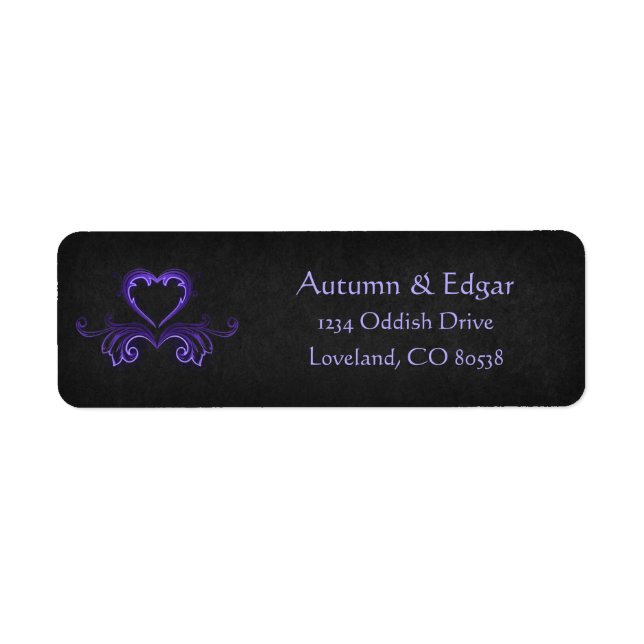 Etiqueta Casamento Gótico Preto Roxo (Frente)