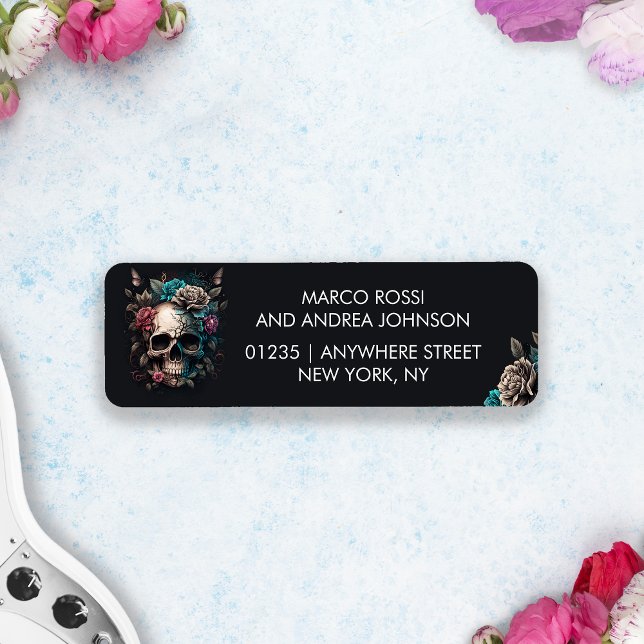 Etiqueta Casamento Gótico Roll e Tatuagem do Crânio (Skull Tattoo Rock and Roll Gothic Wedding Label)