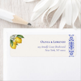 Etiqueta Casamento Mediterrâneo Azul e Ramo de Limão Retorn