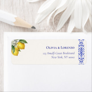 Etiqueta Casamento Mediterrâneo Azul e Ramo de Limão Retorn