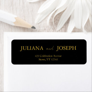 Etiqueta Casamento Minimalista Moderno Preto e Dourado
