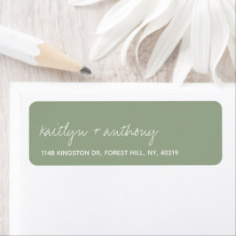 Etiqueta Casamento Minimalista Verde do Script Moderno