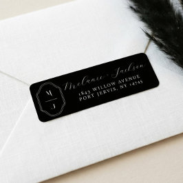 Etiqueta Casamento Mínimo e Elegante de Monograma Branco e 