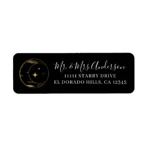 Etiqueta Casamento Moderno Celestial Lua Estrelas Preto & D