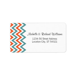 Etiqueta Casamento Moderno de Teal & Orange Chevron & Loveb