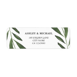 Etiqueta Casamento Moderno Elegante Folha de Aquarela Verde