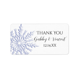 Etiqueta Casamento no inverno Azul Floco de Neve Obrigado E