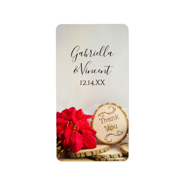 Etiqueta Casamento no inverno Rustic Red Poinsettia Favorec (Frente)