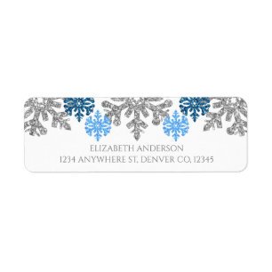 Etiqueta Casamento no inverno Silver Blue Snowflakes