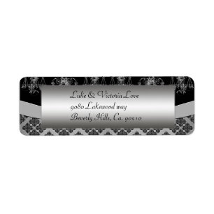 Etiqueta Casamento ornamentado de prata & preto do