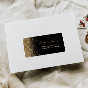Etiqueta Casamento Ouro Preto Brilho Falso RSVP Auto-Endere
