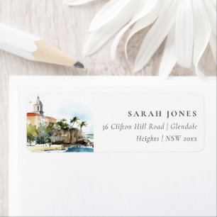 Etiqueta Casamento Paisagem Aquarela em San Juan Porto Rico