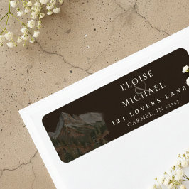 Etiqueta Casamento Paisagem Montanhosa Aquarela Rústica