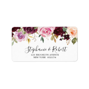 Etiqueta Casamento Plum Purple Blush Botânico