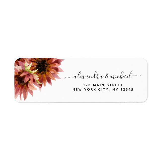 Etiqueta Casamento por Aquarela de Sunflower Burgundy (Frente)