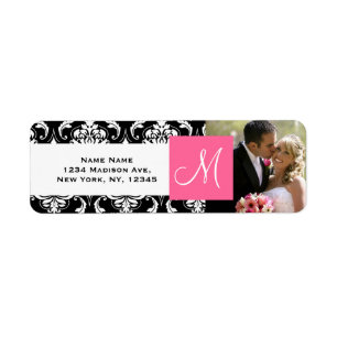 Etiqueta Casamento preto cor-de-rosa da foto do monograma