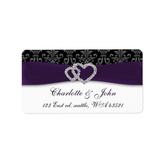 Etiqueta Casamento Purple Damask Diamante (Frente)