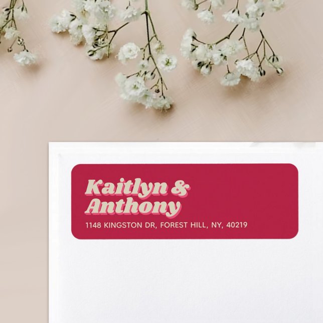 Etiqueta Casamento Retro Groovy Viva Magenta, de 70 anos (Criador carregado)