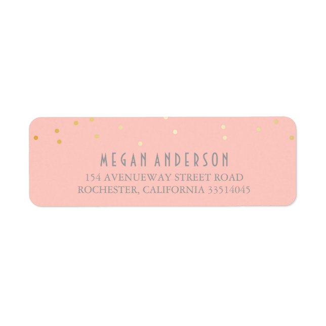 Etiqueta Casamento Rosa Dourado com Blush Confetti (Frente)