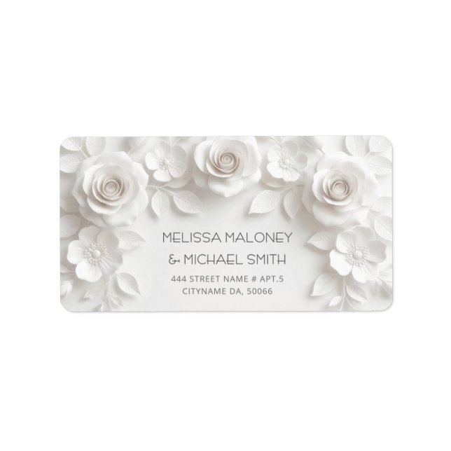 Etiqueta Casamento Rosas Flores 3D Brancas (Frente)