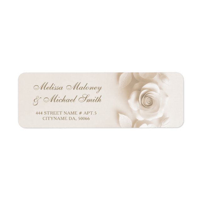 Etiqueta Casamento Rosas Flores 3D Marfim (Frente)