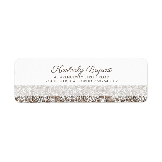 Etiqueta Casamento Russo de Burlap e Lace (Frente)