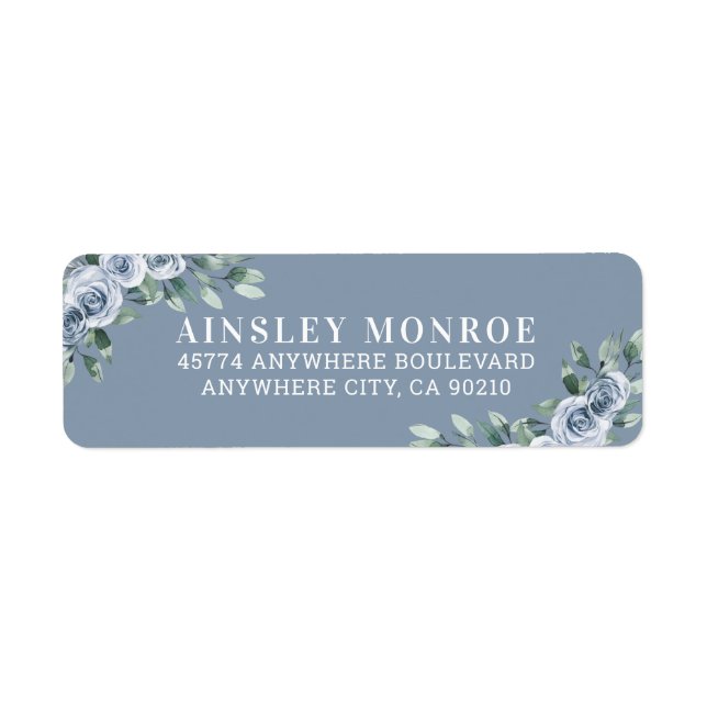 Etiqueta Casamento Russo Rosa de Boho Floral Elegante Azul  (Frente)