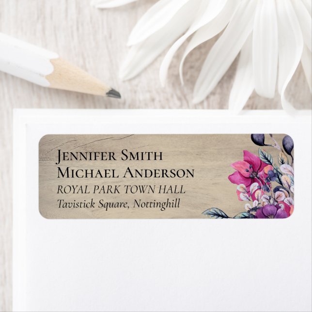 Etiqueta Casamento Rustic Fuchsia Floral Woodland (Insitu)