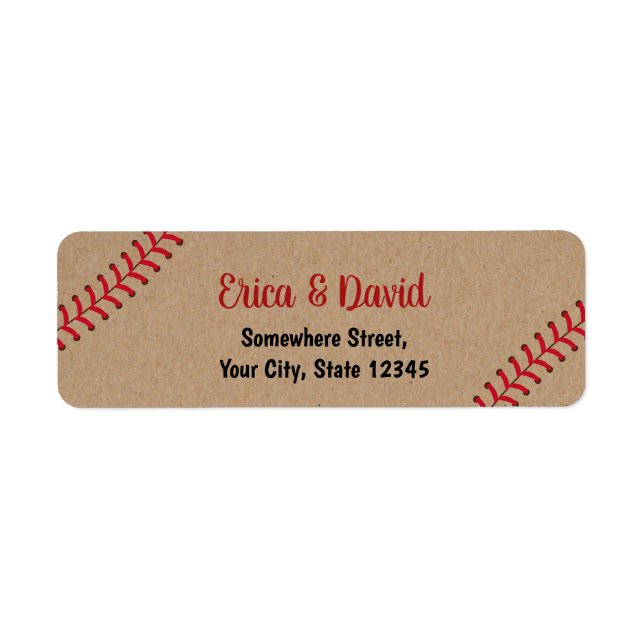 Etiqueta Casamento Rustic Kraft de Baseball Sports (Frente)