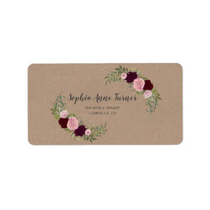 Etiqueta Casamento Rustic Marsala Floral Artesanato Paper