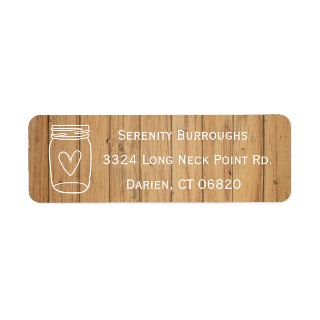 Etiqueta Casamento Rustic Mason Jar Brown White Wood Countr (Frente)