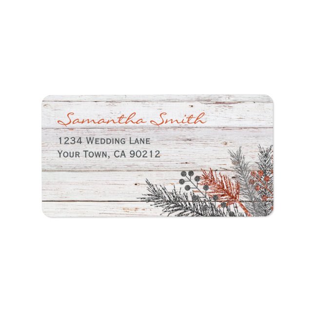 Etiqueta Casamento Rustic Winter Whitewash Wood (Frente)