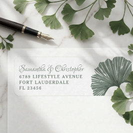 Etiqueta Casamento Simples Folha de Ginkgo Verde Sage