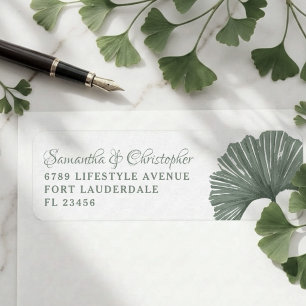 Etiqueta Casamento Simples Folha de Ginkgo Verde Sage