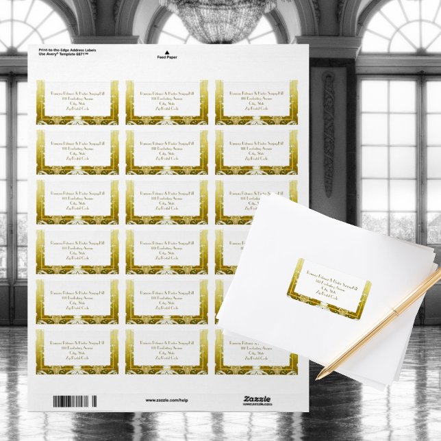 Etiqueta Casamento tema damasco Verde Dourado Retroativo (Criador carregado)