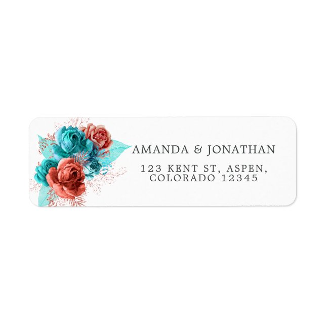 Etiqueta Casamento Tropical Turquesa e Coral (Frente)