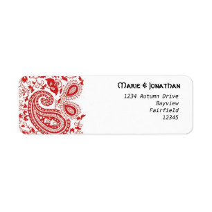 Etiqueta Casamento vermelho e branco de paisley