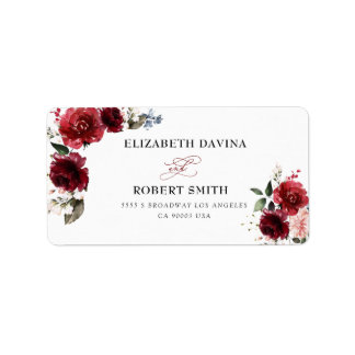 Etiqueta Casamento Vermelho Floral Elegante Russo Branco