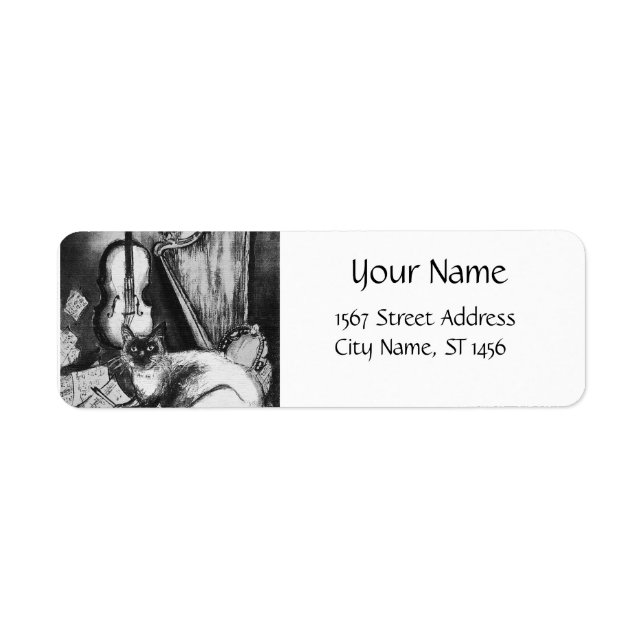 Etiqueta CAT MUSICAL,OWL,VIOLIN,HARP Black White Cinza Musi (Frente)