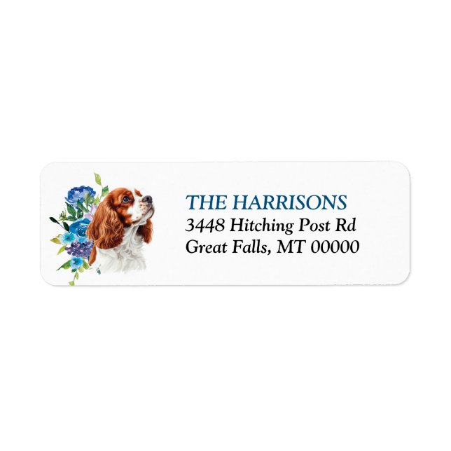 Etiqueta Cavalier King Charles Spaniel Floral Azul  (Frente)